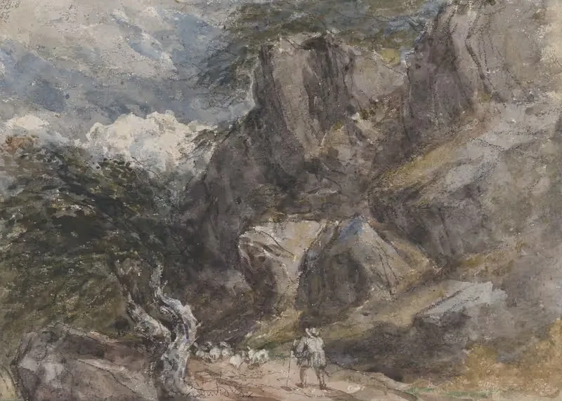 Driving Sheep in a Rocky Landscape — David Cox