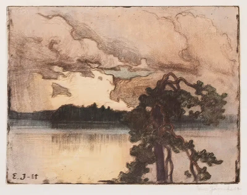 Озерный пейзаж на закате by Ээро Ярнефельт, 1900 - 1937 — digital art print download