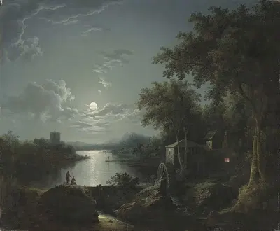 Moonlit fishing on the riverbank by Henry Pether — digital art print download