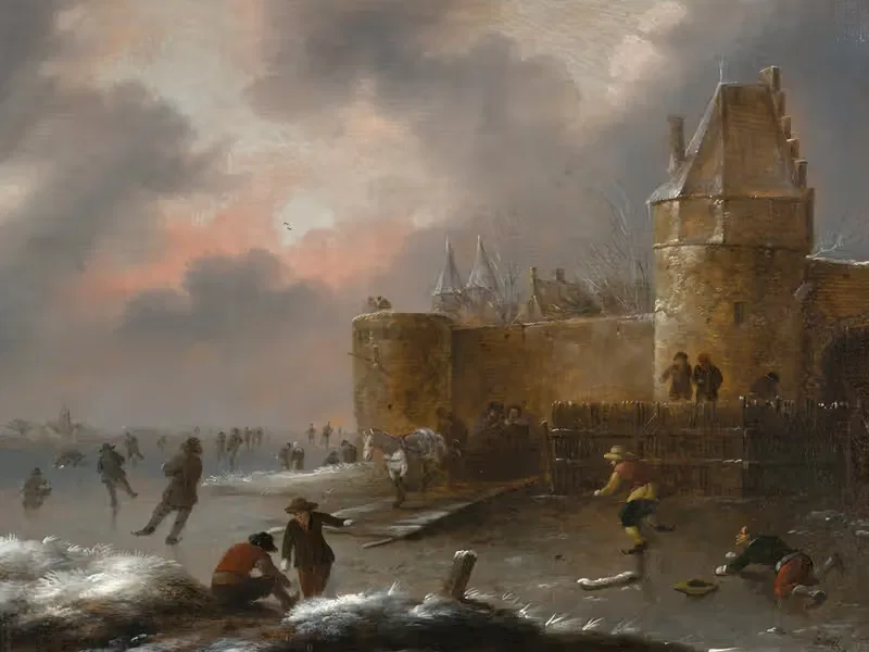 Зимний пейзаж с конькобежцами by Николас Моленер, 1660 — digital art print download