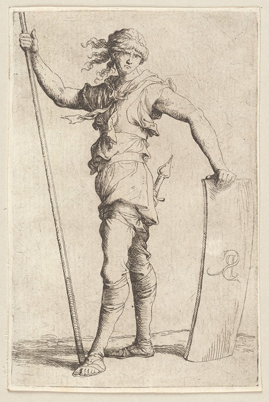 Soldier Holding a Cane and His Shield, Facing Left by Сальватор Роза, 1656 - 1657 — digital art print download