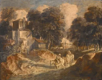 Wooded Landscape with Mounted Peasants by Thomas Gainsborough, 1772 — digital art print download