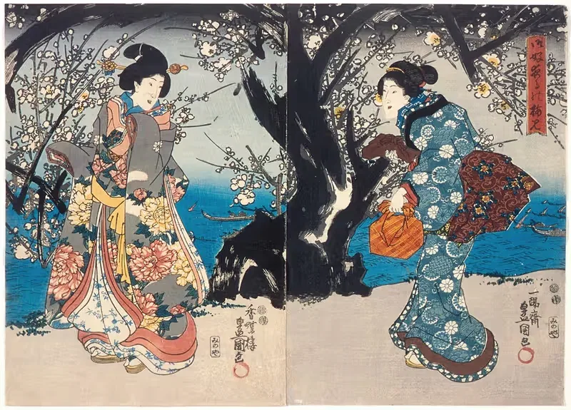 Enjoying Plum Blossoms in the Evening — Utagawa Kunisada (Toyokuni III)