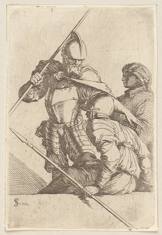 Two Soldiers, One in Helmet and Bearded — Salvator Rosa