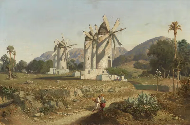 Windmills in Mallorca by Adolphe-Paul-Emile Balfourier — digital art print download