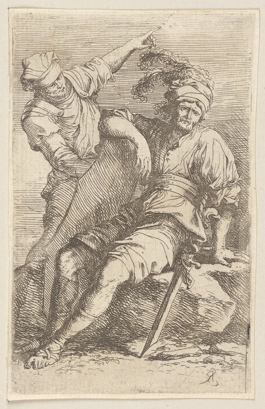 Two Soldiers, One seated with Sword and Shield — Salvator Rosa