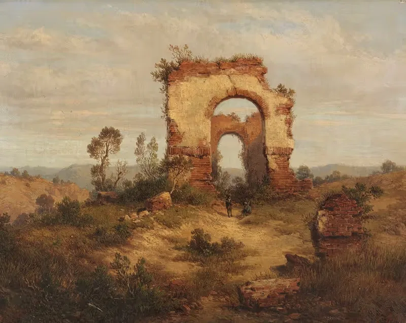 Отдыхающие охотники перед руинами by Альберт Людвиг Триппель — digital art print download