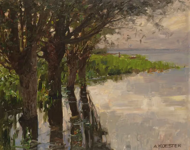 Райхенау, ивы у озера, солнце by Александр Кёстер, 1909-1914 — digital art print download