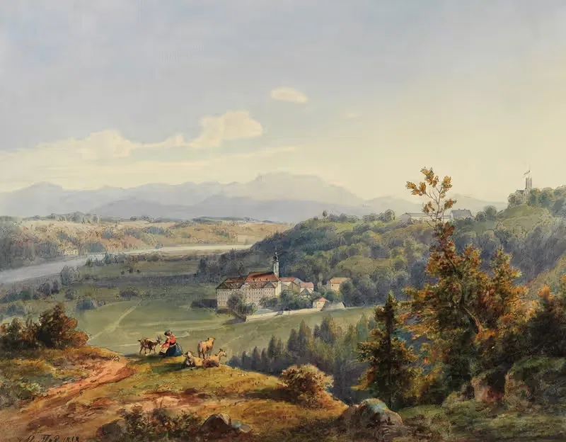 Вид на монастырь Шäftlarn by Алойс Флад, 1838 — digital art print download