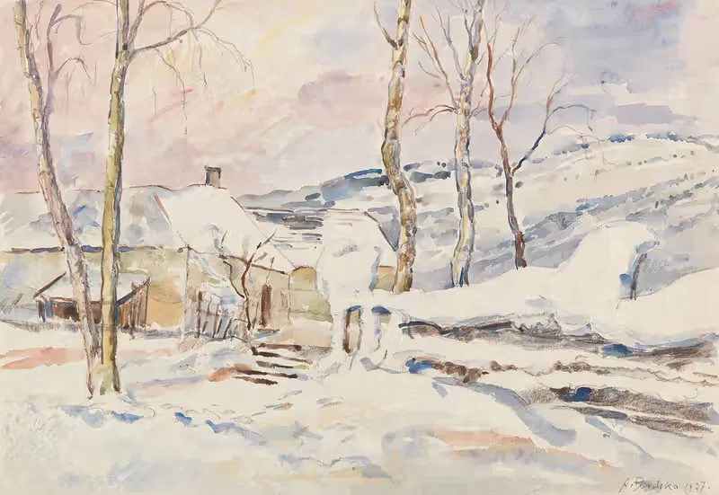 Зимние скульптуры у пастбищного забора by Антон Эмануэль Пешка, 1937 — digital art print download