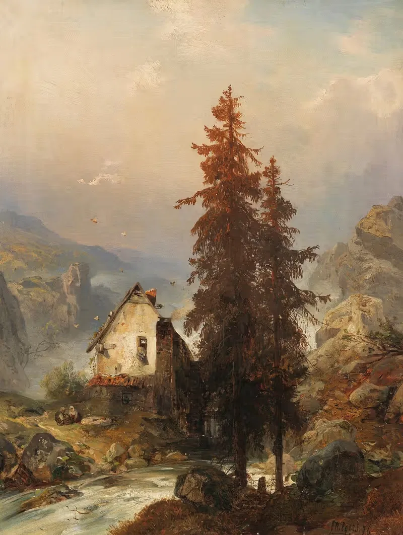Мельница в горной долине by Карл Хилгерс, 1879 — digital art print download