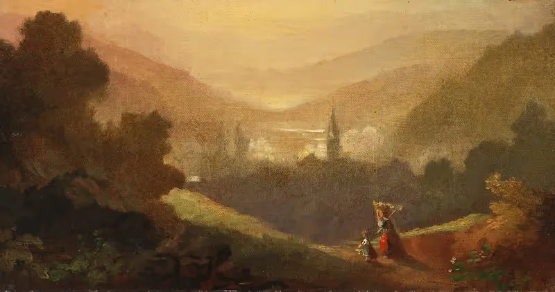 Горный пейзаж с пастушкой и ребенком by Карл Спицвег, 1870 — digital art print download