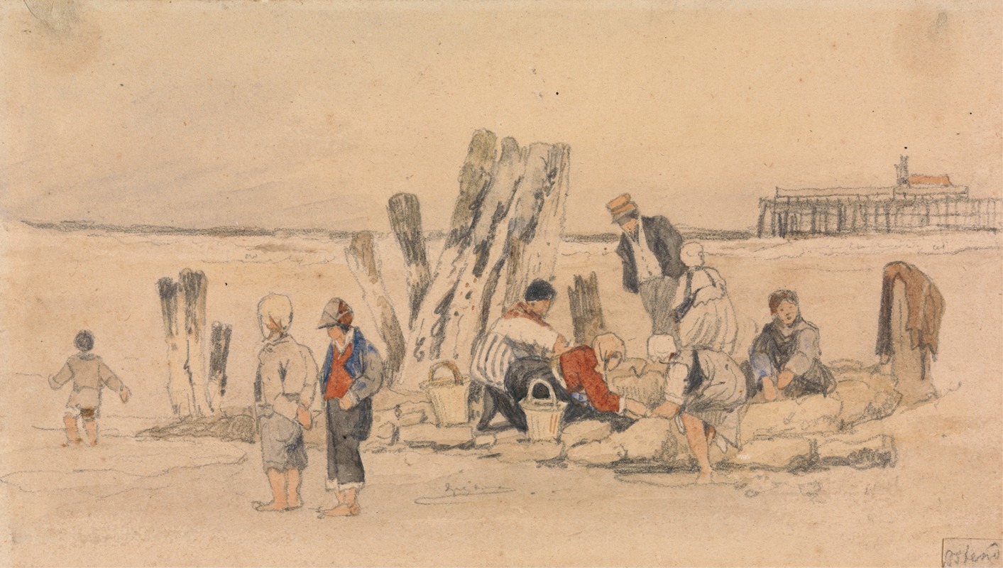 Fisherfolk on the Beach, Ostend — Samuel Prout