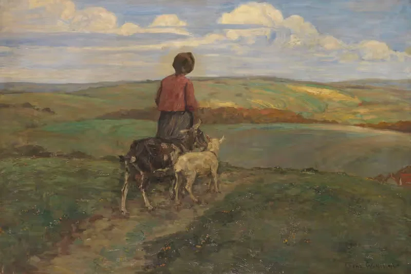 Mädchen mit Ziegen auf dem Heimweg — Franz Wallischeck