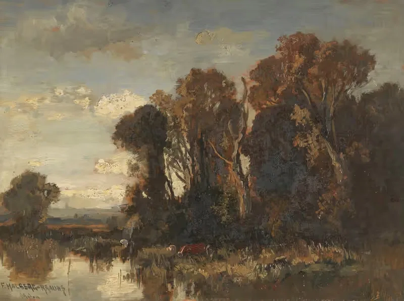 Flusslandschaft mit Kühen by Fritz Halberg-Krauss — digital art print download