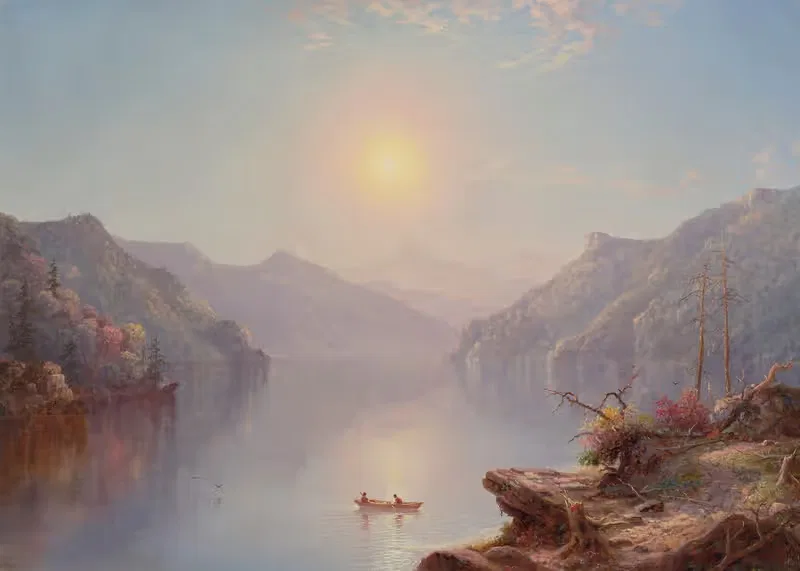 River Landscape At Daybreak by George W. Waters, 1865 — digital art print download