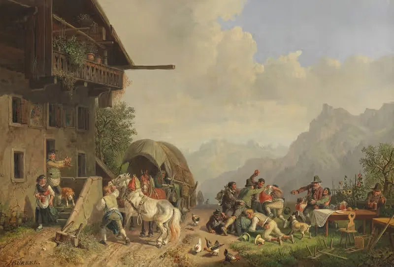 Драка перед трактиром by Генрих Бюркель, 1853 — digital art print download