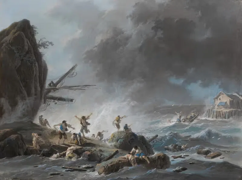 A shipwreck on a rocky coast during a storm — Jean-Baptiste Pillement