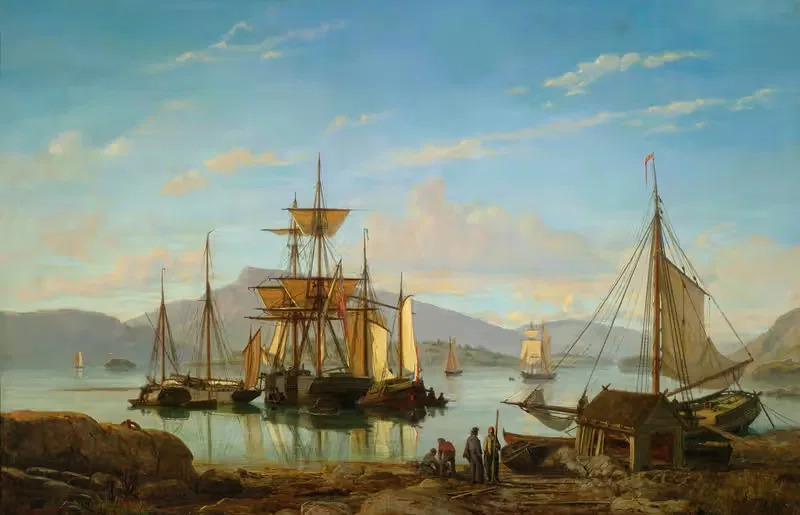 Ships In A Harbor by Johan Jacob Bennetter — digital art print download