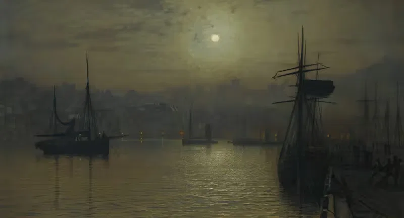 Old Scarborough, Full Moon, High Water — John Atkinson Grimshaw