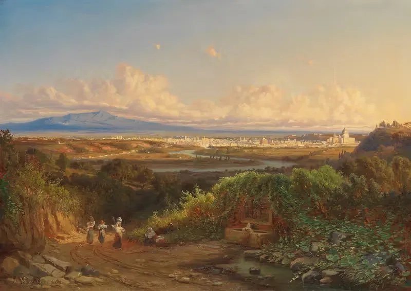 Широкий пейзаж Тибра с видом на Рим by Карл Хаас, 1862 — digital art print download