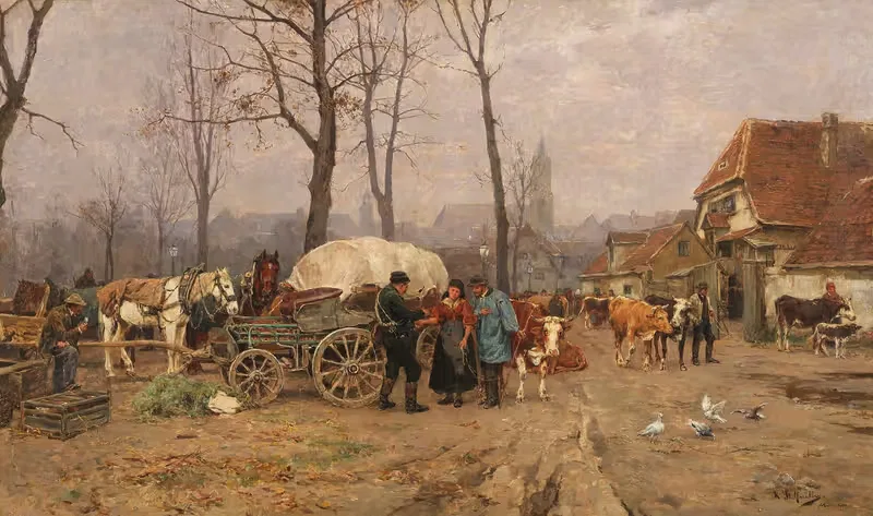 Осенний скотный рынок by Карл Штульмюллер, 1910 — digital art print download