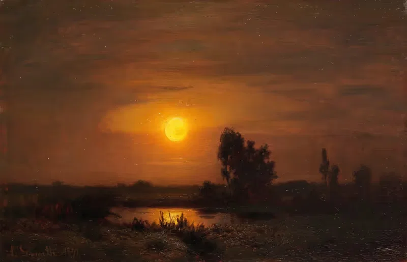 Лунный восход над прудом by Луи Дузетт, 1871 — digital art print download