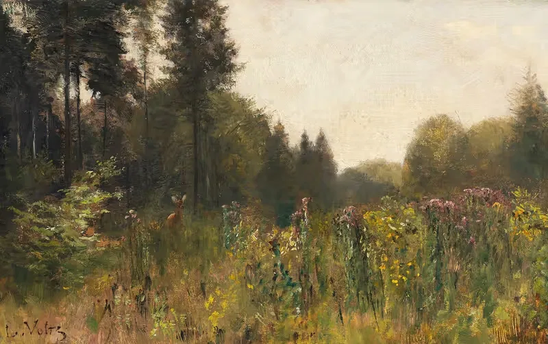 Лесная поляна с оленем by Людвиг Густав Вольц, 1900 — digital art print download