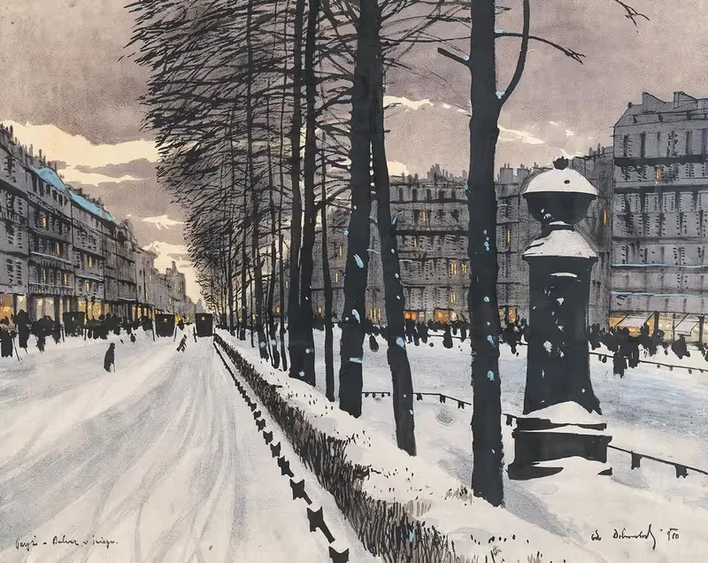 Парижский бульвар в снегу by Одо Добровольский, 1910 — digital art print download