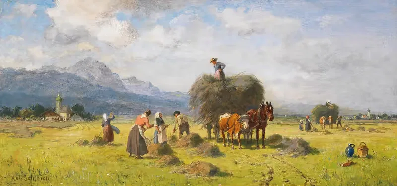 Уборка сена в предгорьях by Роберт Шляйх, 1900 — digital art print download