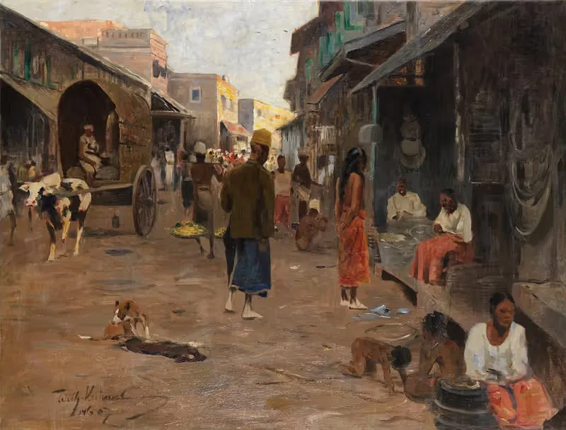 Straßenszene auf Ceylon (Sri Lanka) — Wilhelm Kuhnert