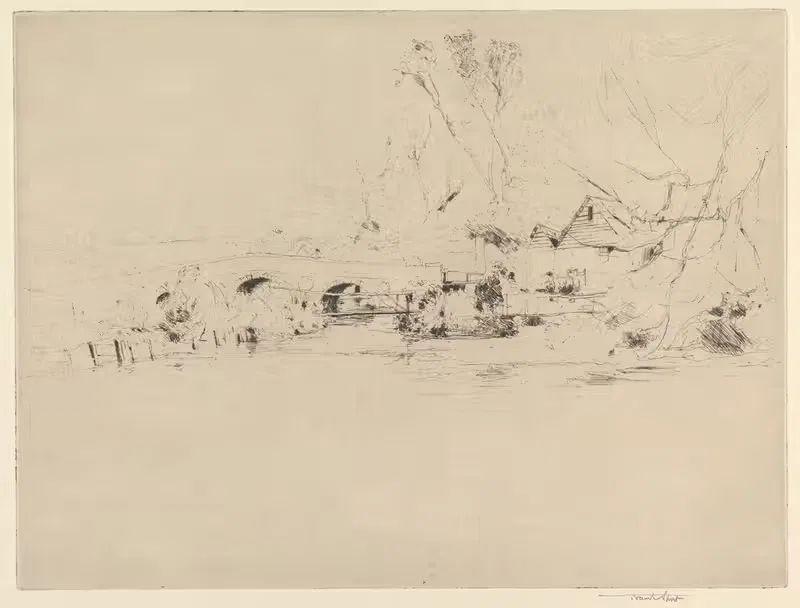 Old Mill on the Wandle, at Mitcham — Sir Frank Short