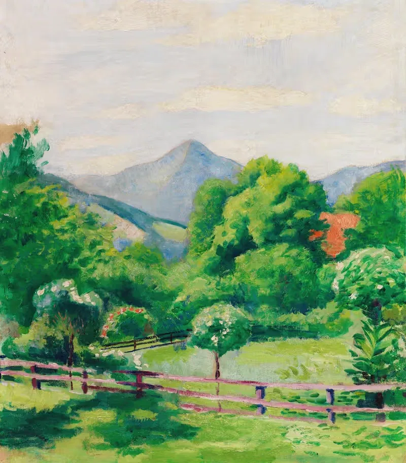 Garten in Tegernsee mit Haus und Berg — August Macke
