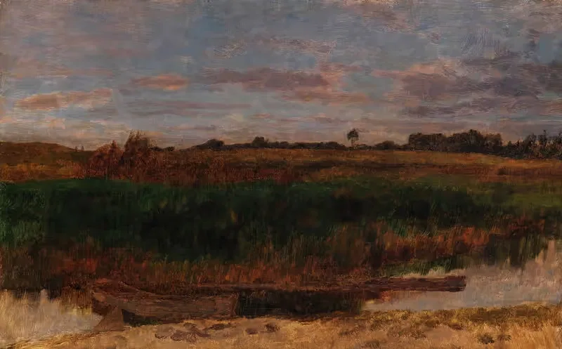 Schilffeld mit Kahn (Ferch am Schwielowsee) — Carl Schuch