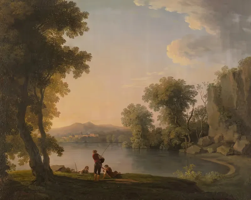 Three Fisherman Resting Alongside A Lake — Follower of William Ashford