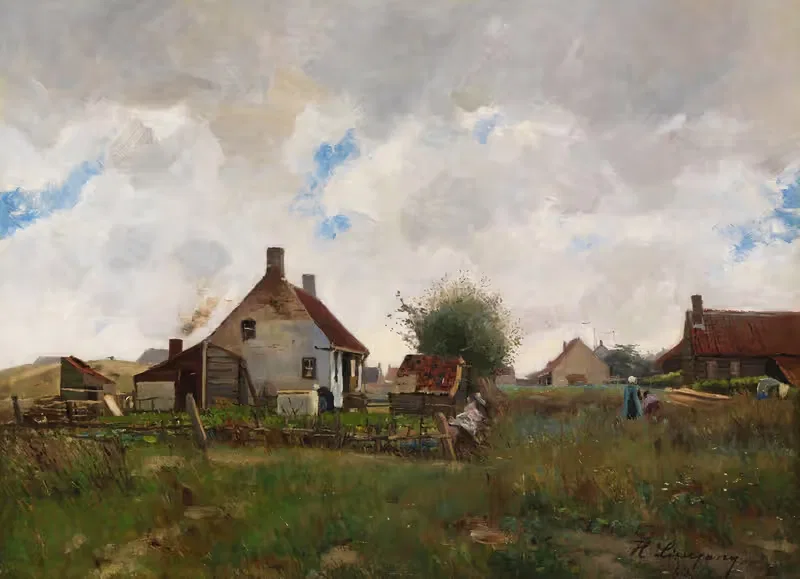Landschaft mit Bauernhäusern by Helmuth Liesegang, 1884 — digital art print download