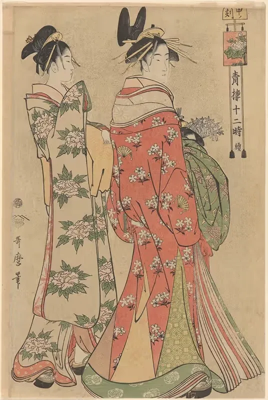 Куртизанка, проходящая по улице, в сопровождении слуги by Китагава Утамаро — digital art print download