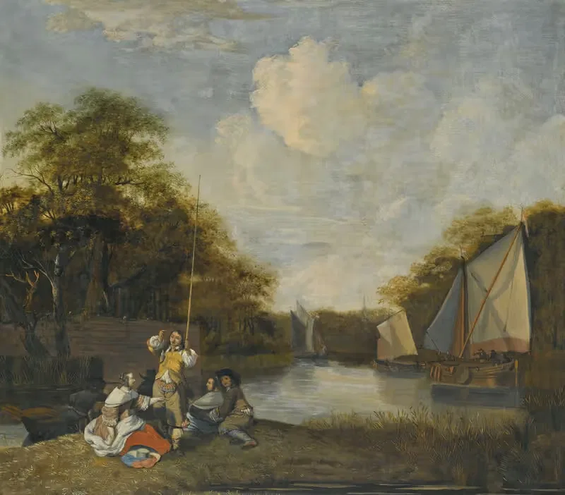 River Landscape With Party Fishing — Jacob Esselens