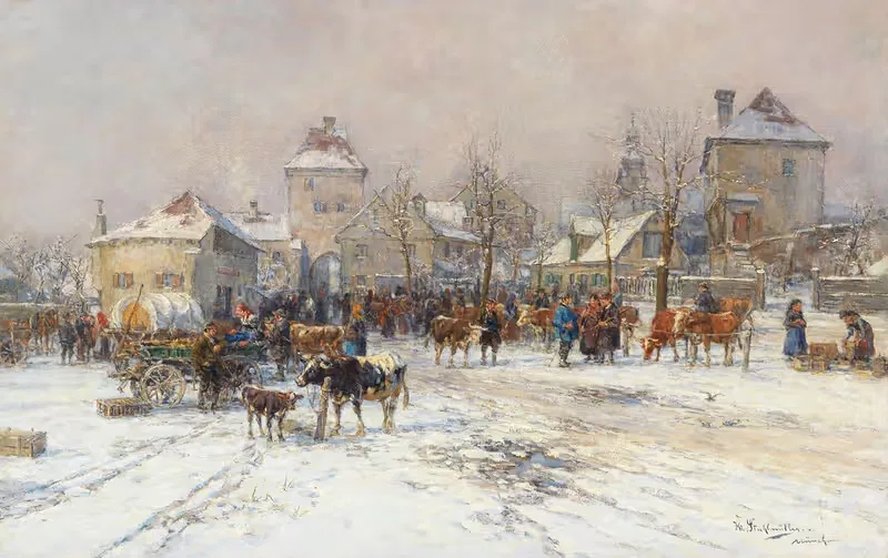 Скотоводческий рынок зимой by Карл Штульмюллер, 1900 — digital art print download