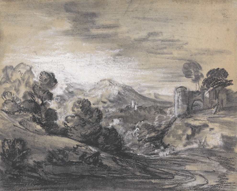 Wooded Landscape with Castle by Томас Гейнсборо — digital art print download