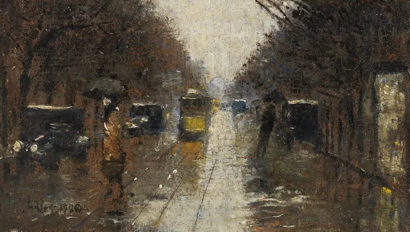 Уличная сцена под дождём, Берлин by Лессер Ури, 1926 — digital art print download