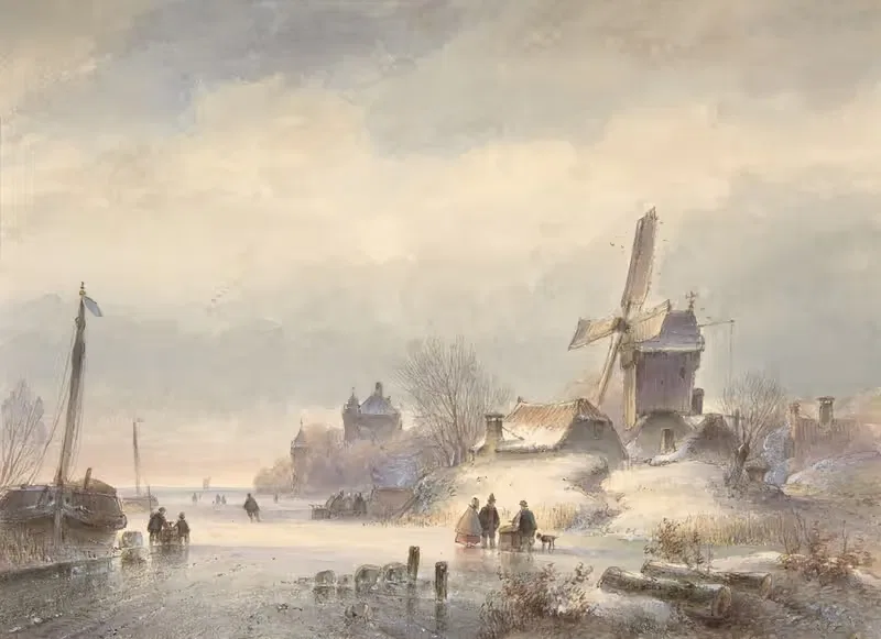 Зимний пейзаж с замерзшей рекой by Лодейк Иоганнес Клейн — digital art print download