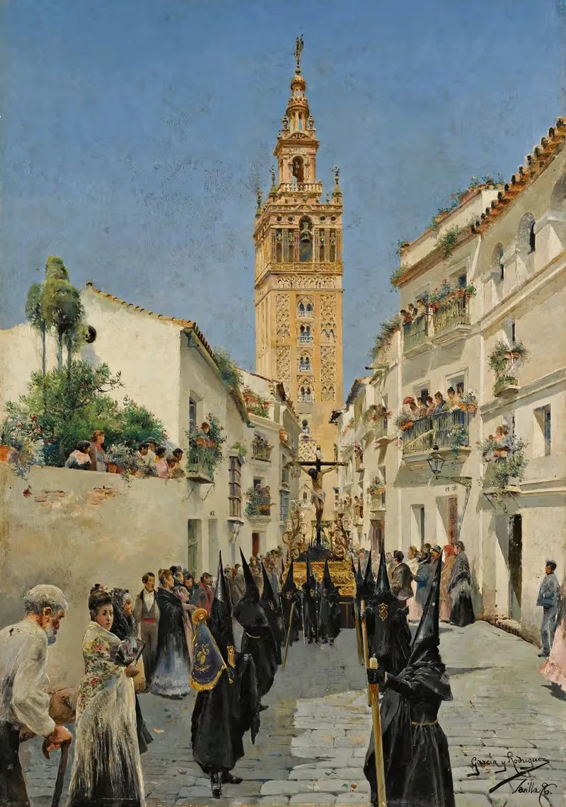 Easter Procession In Mateos Gago Street, Seville — Manuel García y Rodríguez