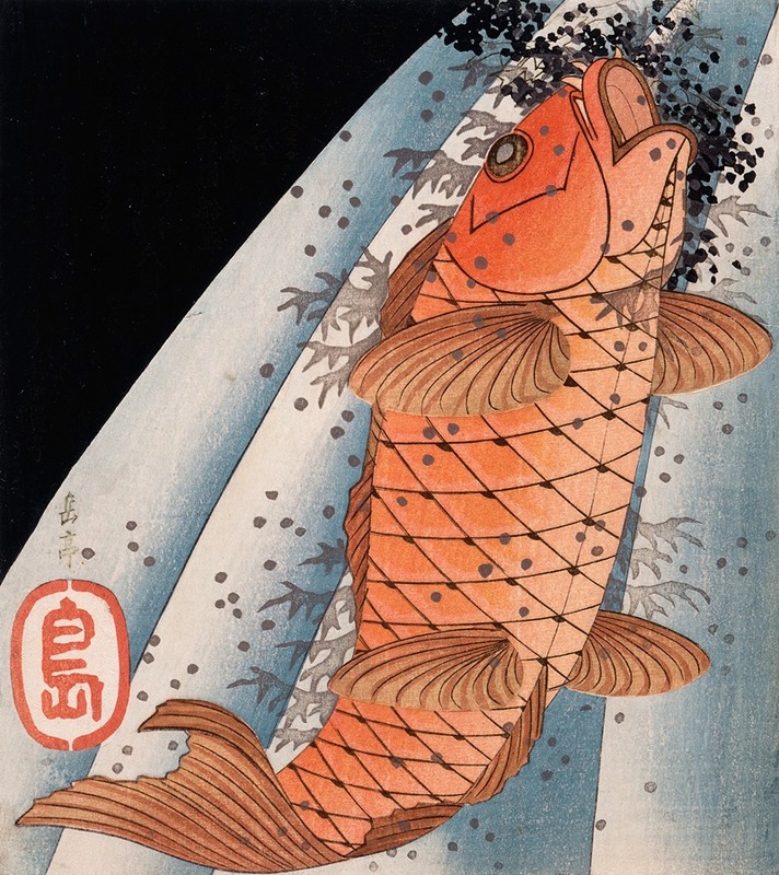 Carp Swimming up a Waterfall by Ясима Гакутей — digital art print download