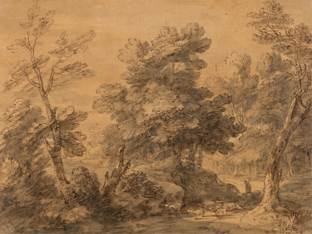 Wooded Landscape with Shepherd and Sheep — Thomas Gainsborough