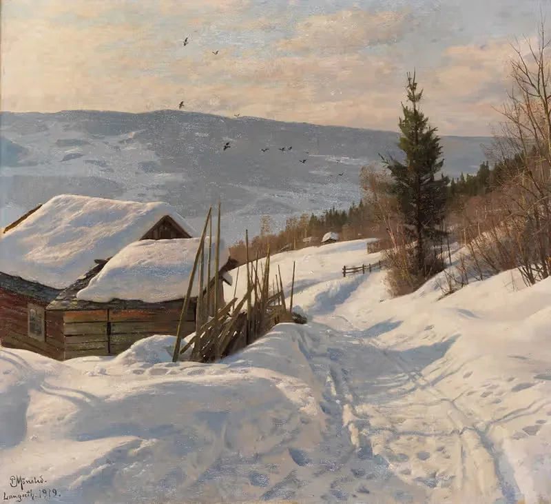 Солнечный зимний день в Норвегии by Педер Мёрк Мёнстед, 1919 — digital art print download