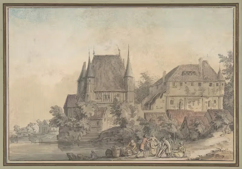 View of a Village alongside a River — Samuel Hieronymus Grimm