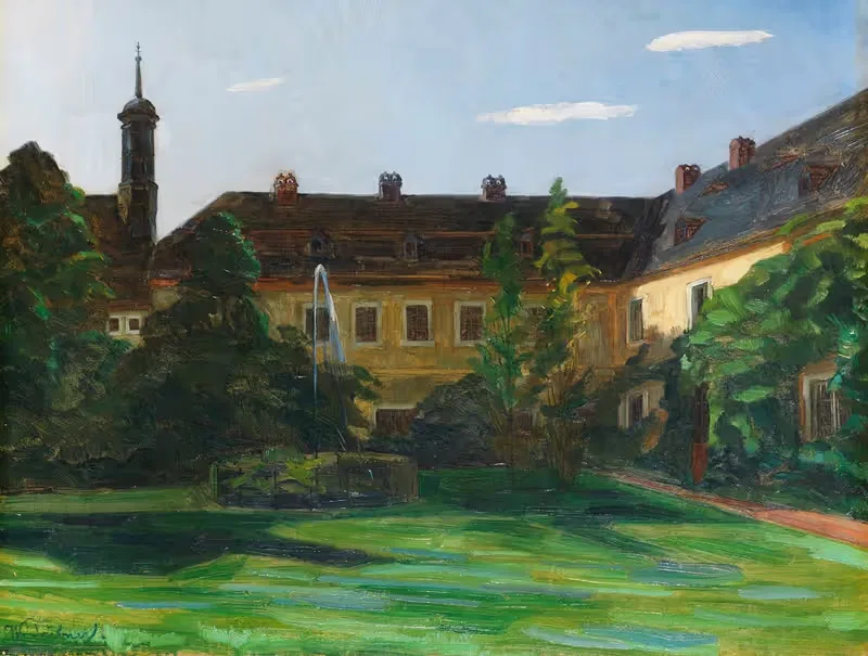 Hof im Stift Neuburg mit Springbrunnen II — Wilhelm Trübner