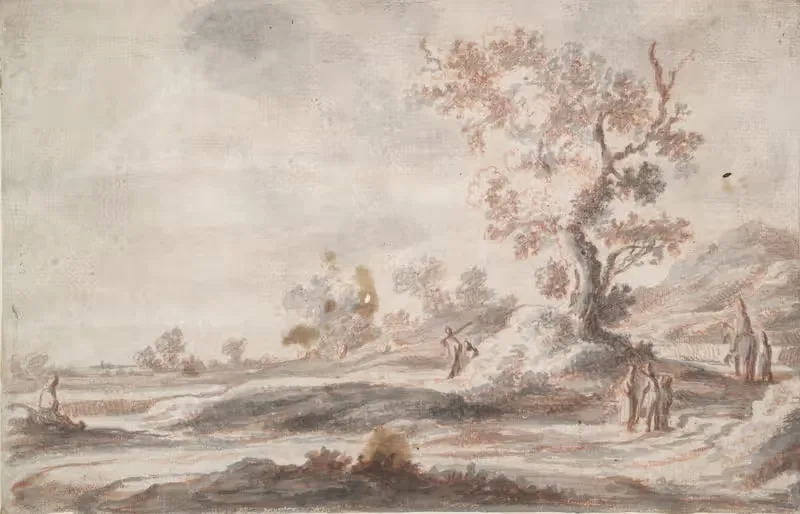 Landscape with Old Tree and Figures by Abraham Genoels II — digital art print download