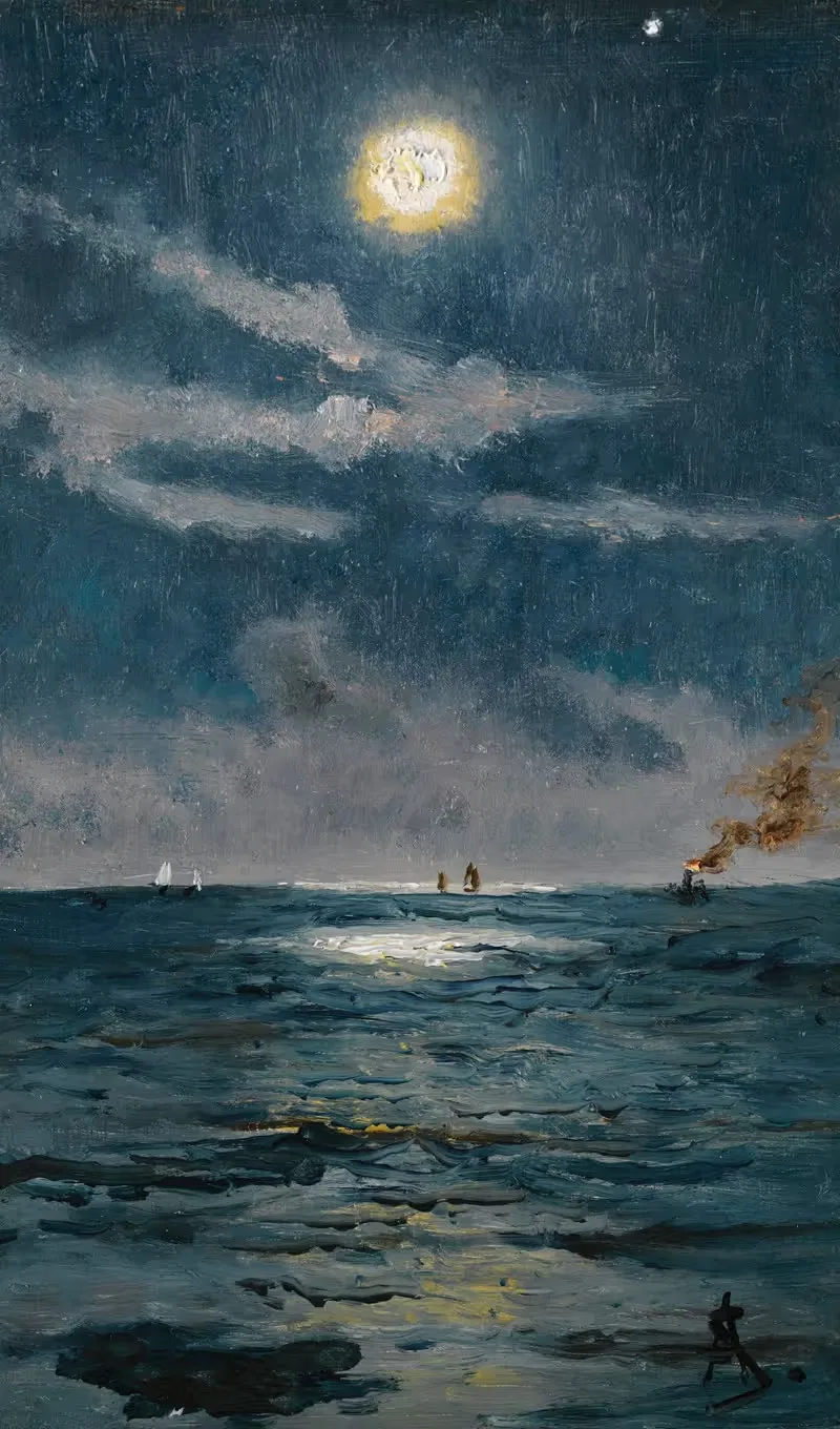 Спокойная морская сцена при лунном свете by Альфред Стивенс — digital art print download